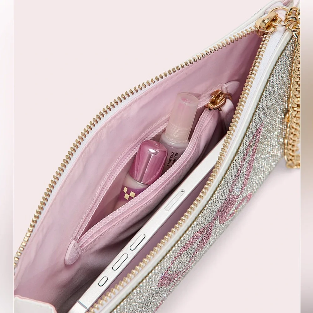 LoveShackFancy X Pink VS Rhinestone bow Fancy wristlet Pouch